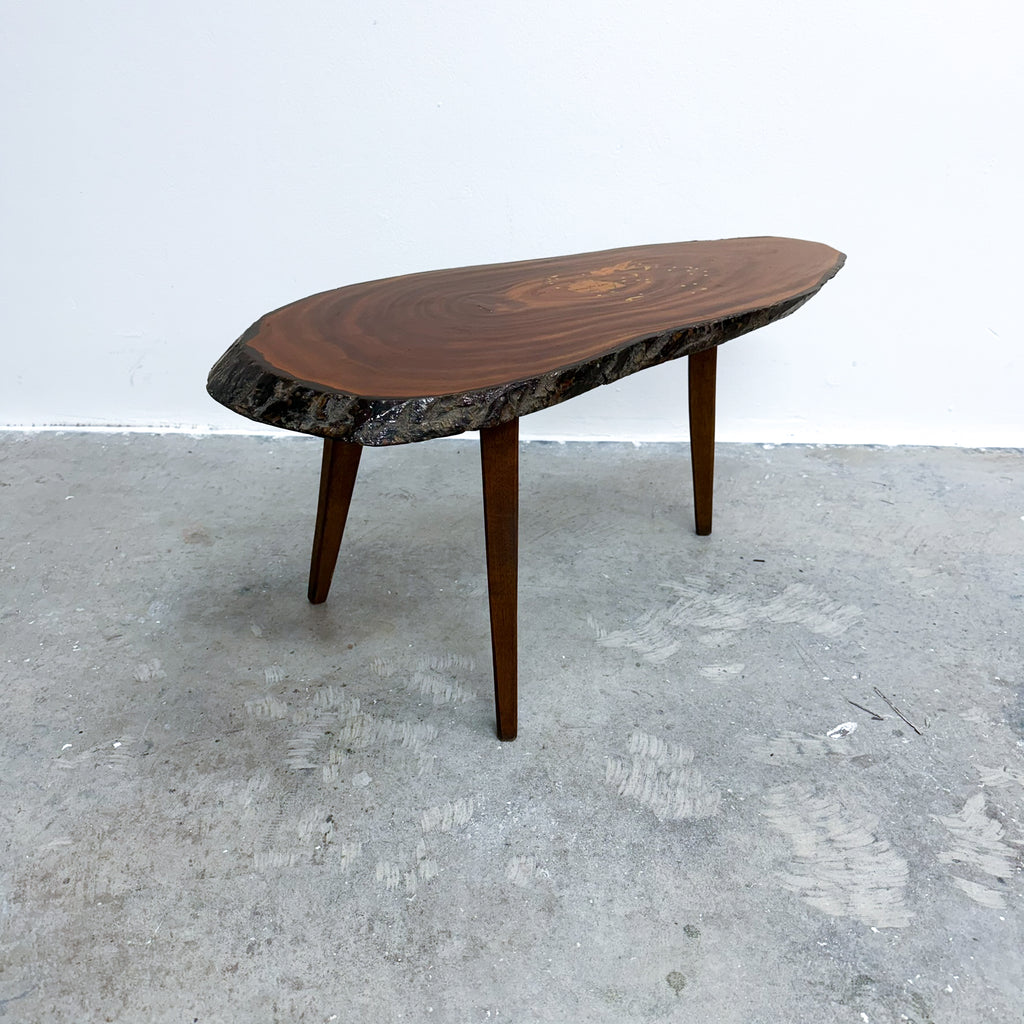 Live Edge Slab Side Table With Tapered Legs Mid Century