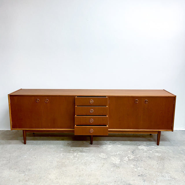 Long Mid Century Teak Parker Nordic Cats Eye Sideboard - Restored