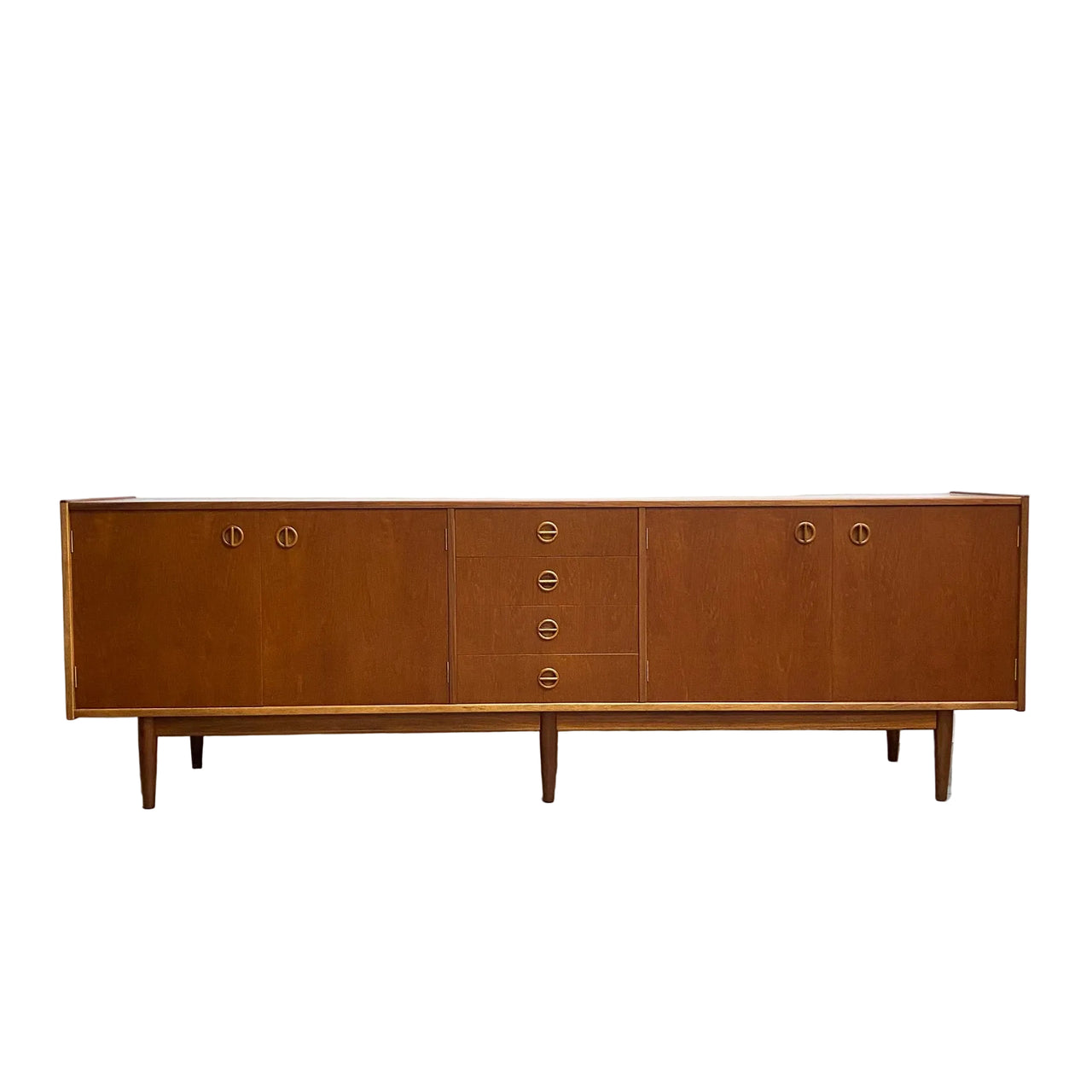 Long Mid Century Teak Parker Nordic Cats Eye Sideboard - Restored