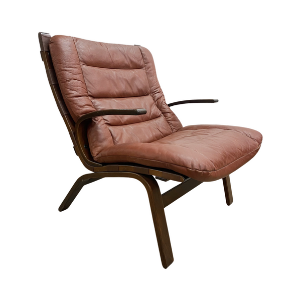 Mid Century Danish Bentwood Leather Armchair