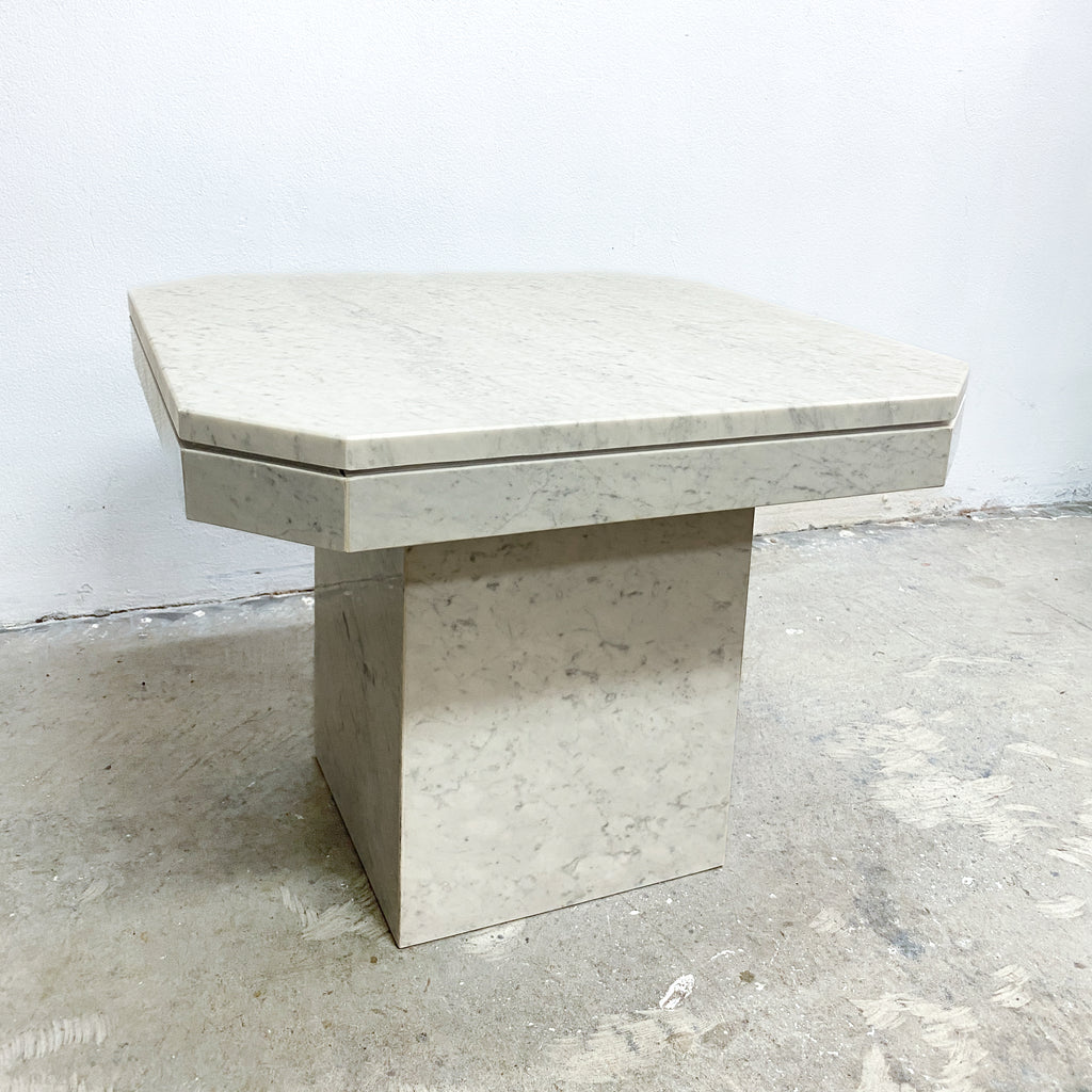 Pair Post Modern Marble Square Hexagonal Side Tables