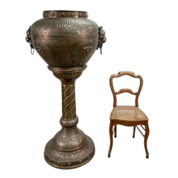 Massive Oversize Antique Ornate Brass Jardinière on Pedestal Stand