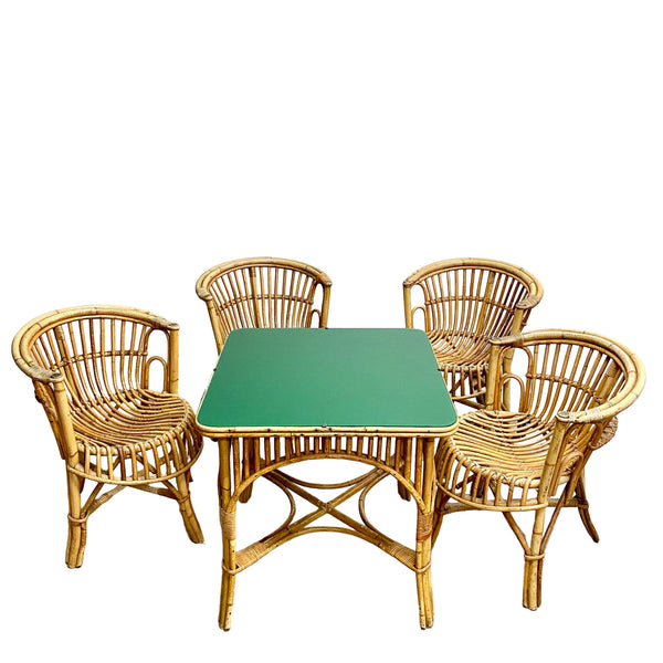 Mid 20th Century Italian Made Cane Table & Chair 5 Piece Set