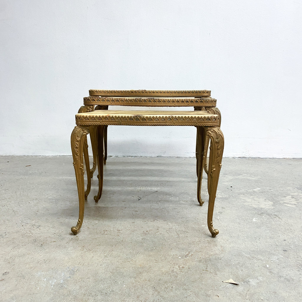 Mid 20th Century Vintage Hollywood Regency Italian Marble & Brass Nest of Tables