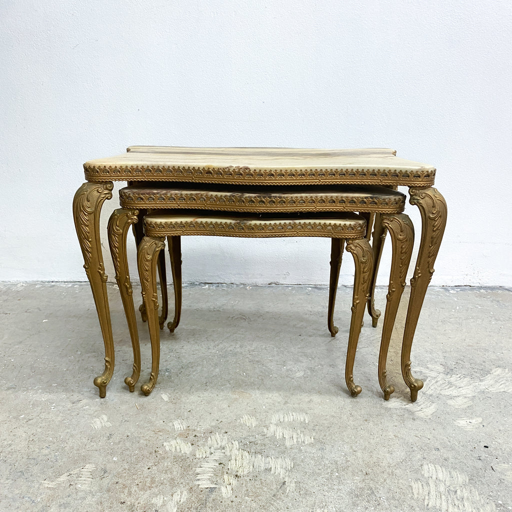 Mid 20th Century Vintage Hollywood Regency Italian Marble & Brass Nest of Tables