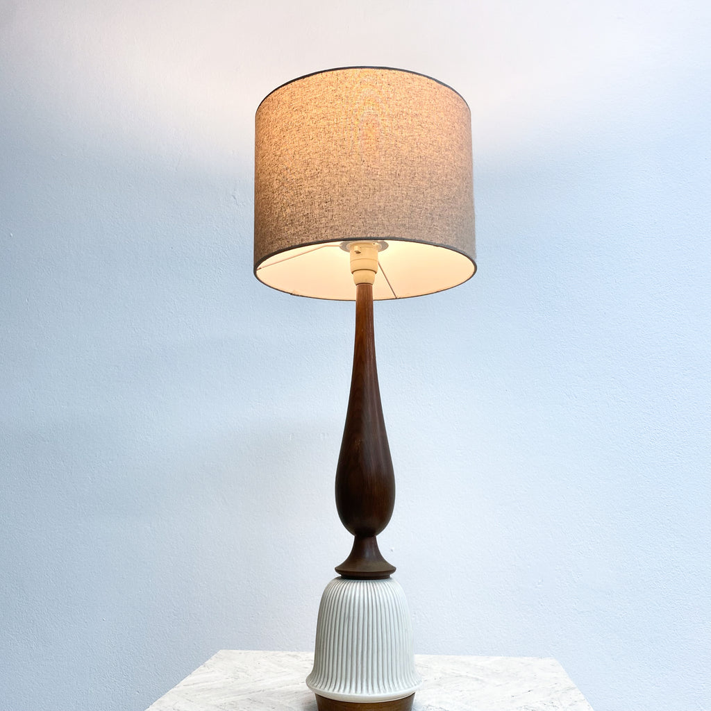 Mid Century 1960's Ceramic And Wood Table Lamp