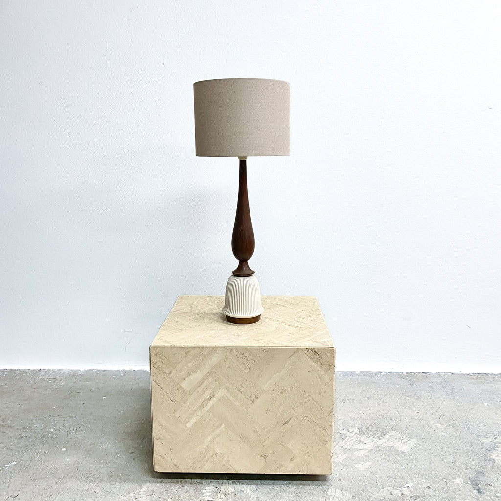 Mid Century 1960's Ceramic And Wood Table Lamp