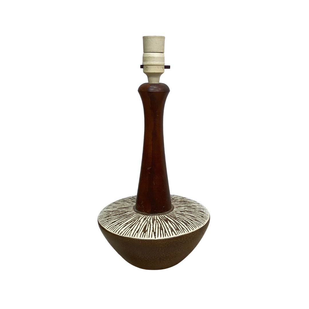 Mid Century 1960s Ceramic Lamp With Wooden Neck
