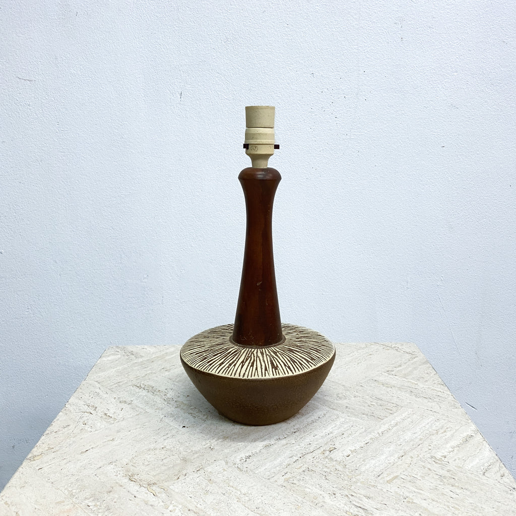 Mid Century 1960s Ceramic Lamp With Wooden Neck
