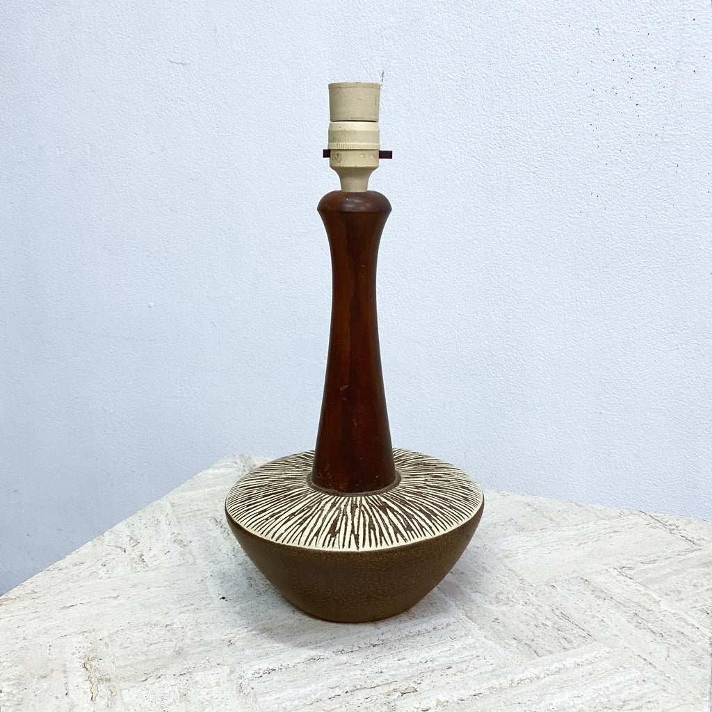 Mid Century 1960s Ceramic Lamp With Wooden Neck