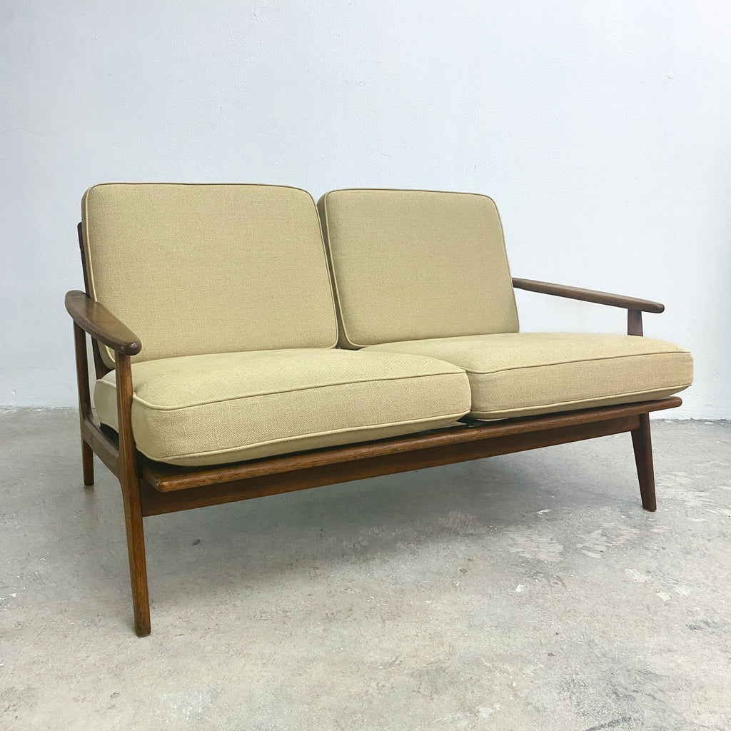 Mid Century 2 Seater Lounge Parker Rattan Back Lounge - Newly Upholstered
