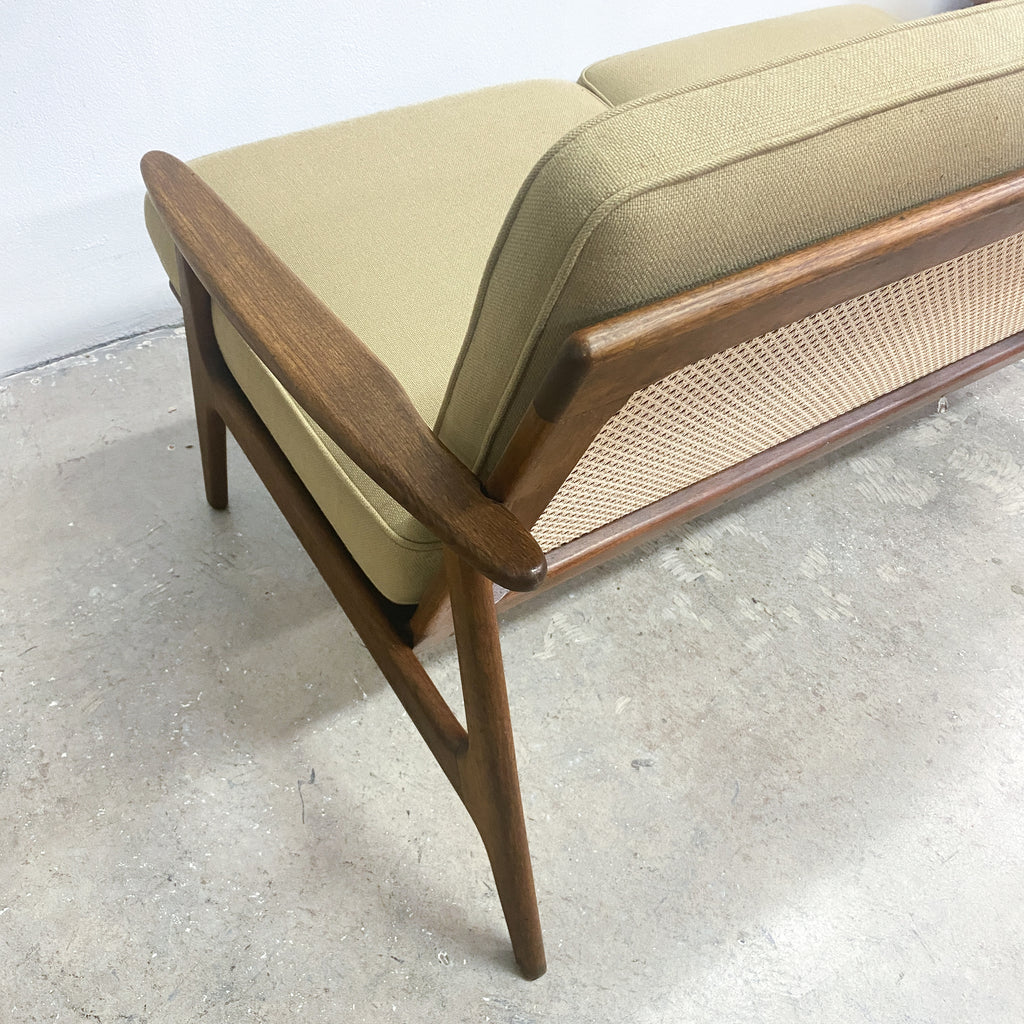 Mid Century 2 Seater Lounge Parker Rattan Back Lounge - Newly Upholstered