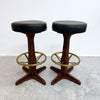 Mid Century 60s-70s Pair Of Swivel Bar Stools With Brass Footrest