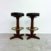 Mid Century 60s-70s Pair Of Swivel Bar Stools With Brass Footrest