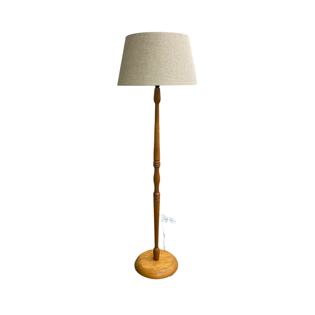 Mid Century 60s Standard Wooden Floor Lamp With Shade
