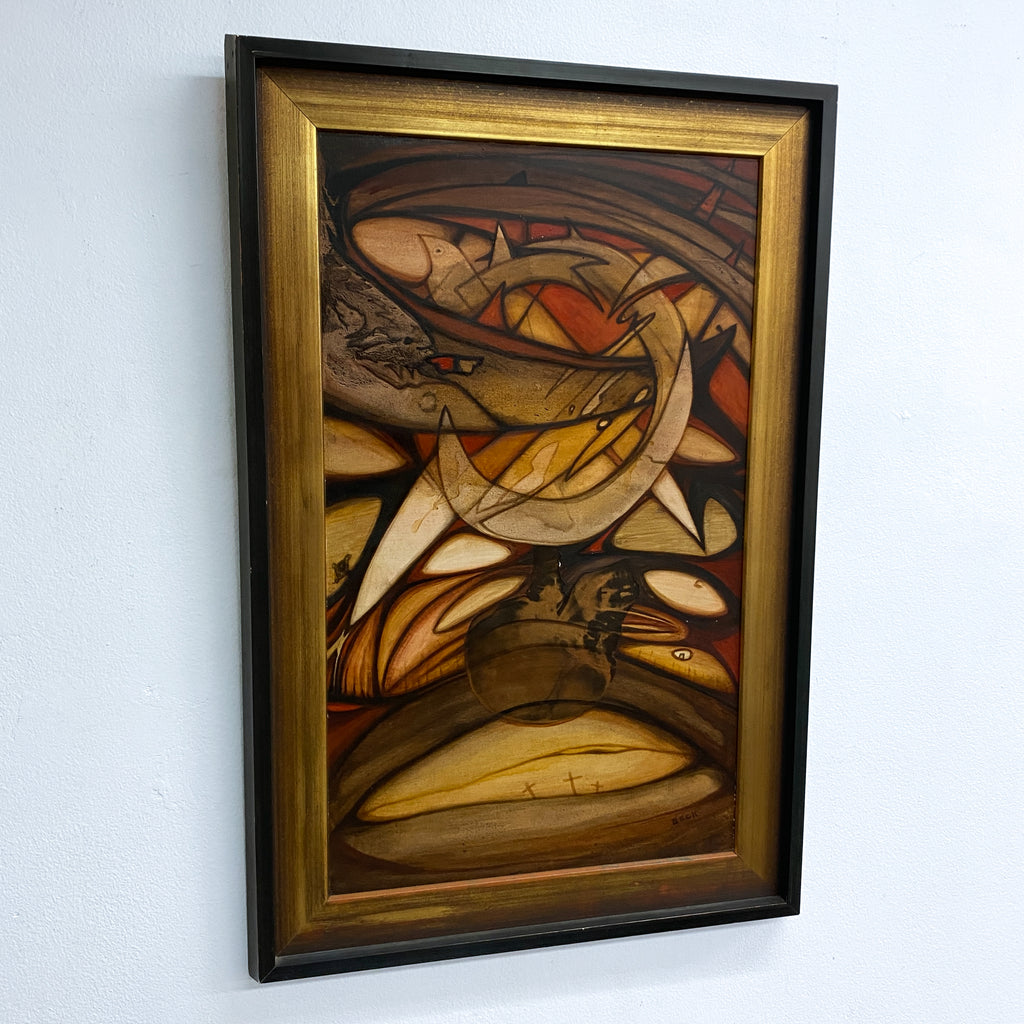 Mid Century Abstract Painting 'Golgotha' By Australian Artist Joan Beck