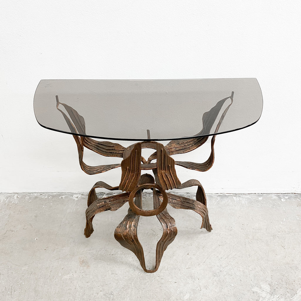 Mid Century Australian Made Brutalist Demilune Console Side Table