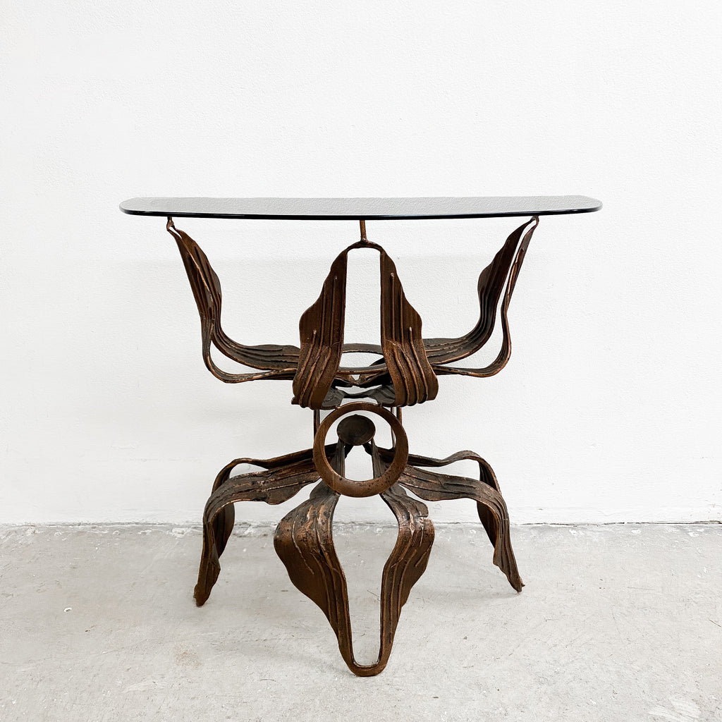 Mid Century Australian Made Brutalist Demilune Console Side Table