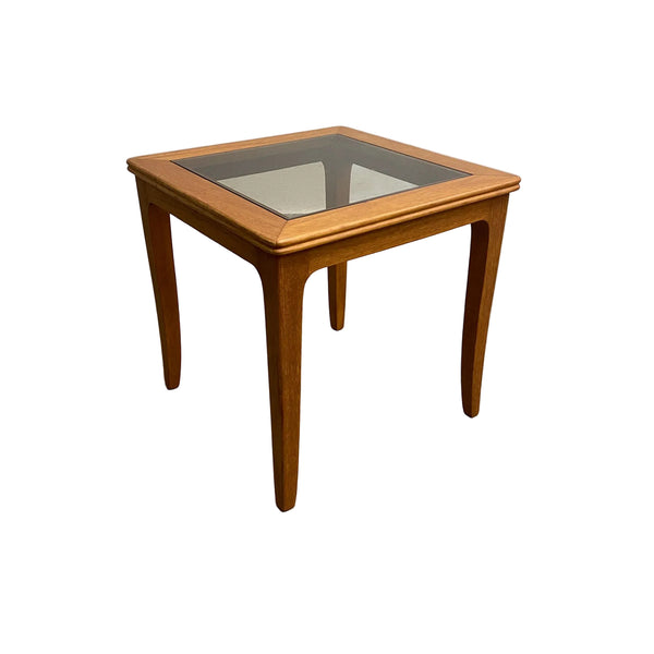Mid Century Australian Teak And Smokey Glass Top Side Table