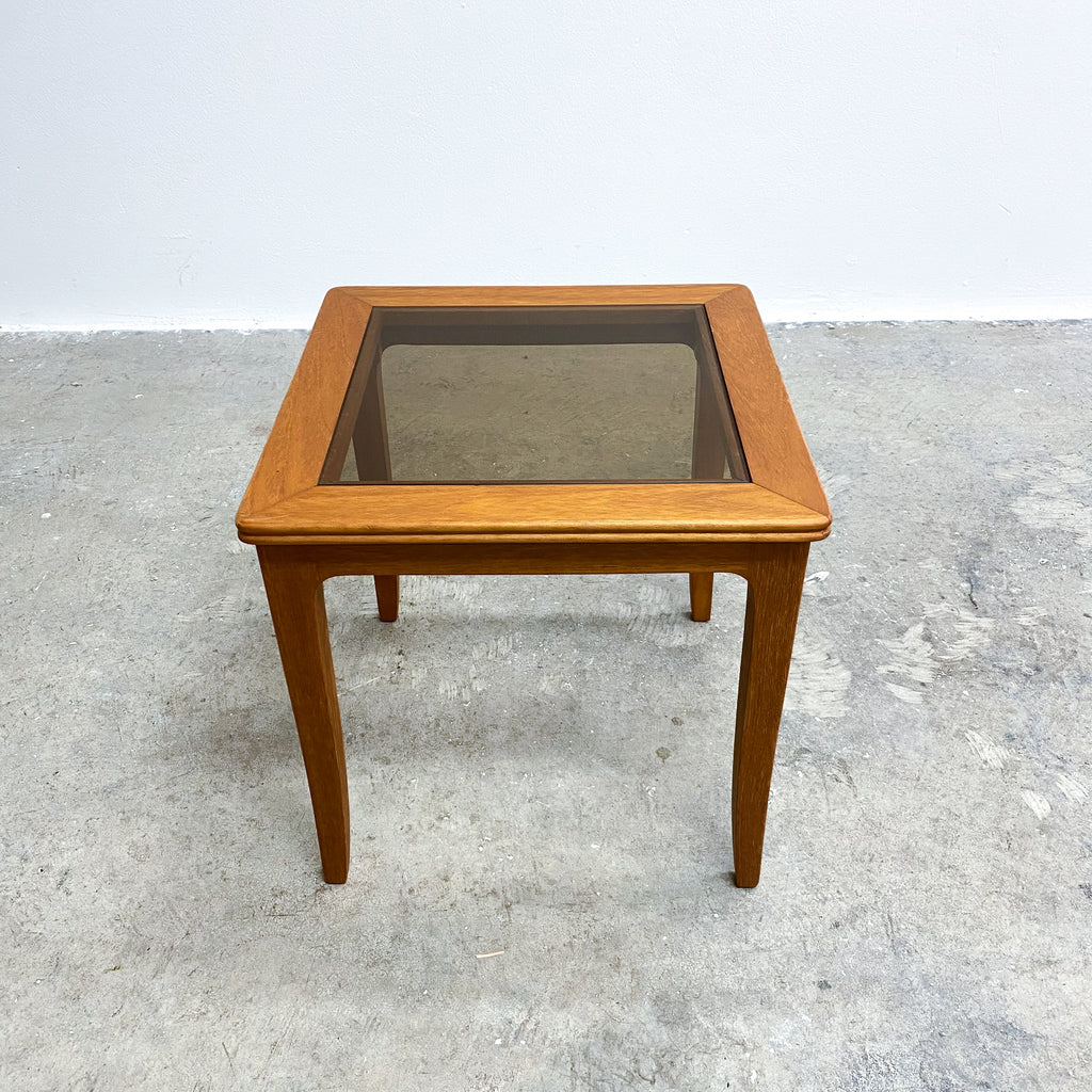 Mid Century Australian Teak And Smokey Glass Top Side Table