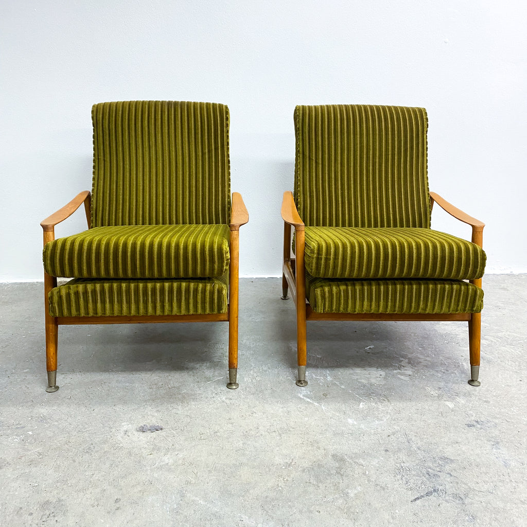 Mid Century Beechwood Armchair With Green Velvet Upholstery And New Foam Inserts