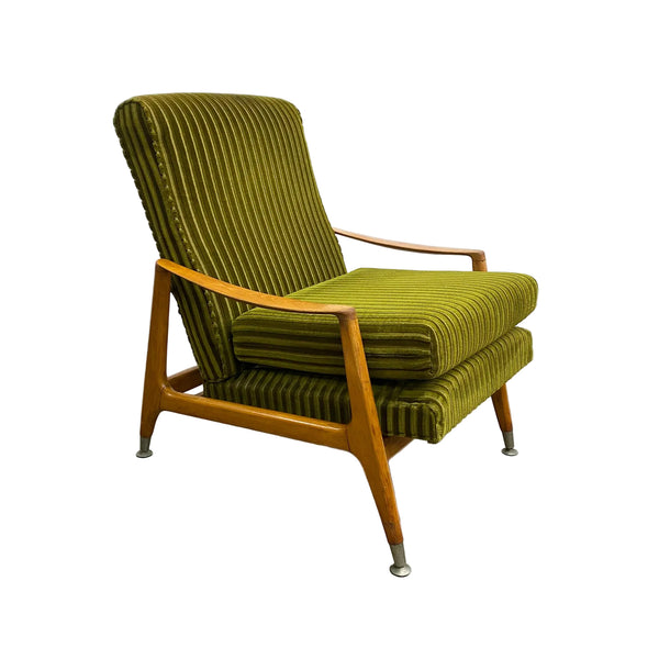 Mid Century Beechwood Armchair With Green Velvet Upholstery And New Foam Inserts