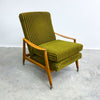 Mid Century Beechwood Armchair With Green Velvet Upholstery And New Foam Inserts