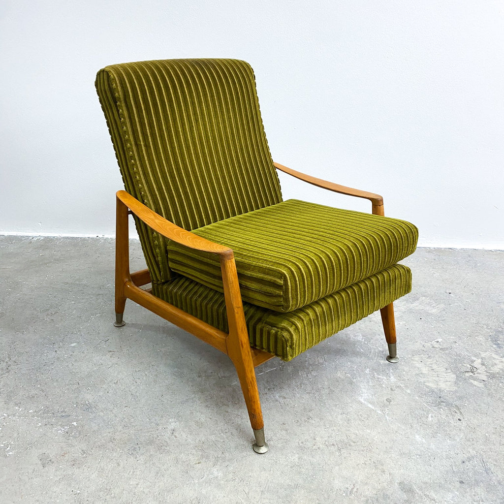 Mid Century Beechwood Armchair With Green Velvet Upholstery And New Foam Inserts