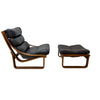Mid Century Black Leather Tessa T4 Lounge Chair With Foot Stool