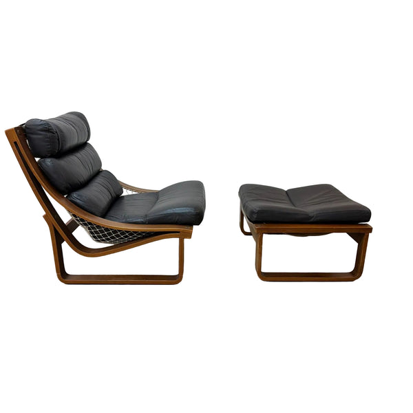 Mid Century Black Leather Tessa T4 Lounge Chair With Foot Stool
