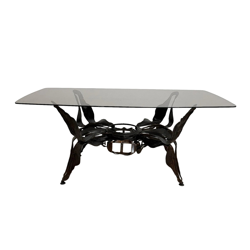 Mid Century Brutalist Coffee Table With Smokey Glass Top