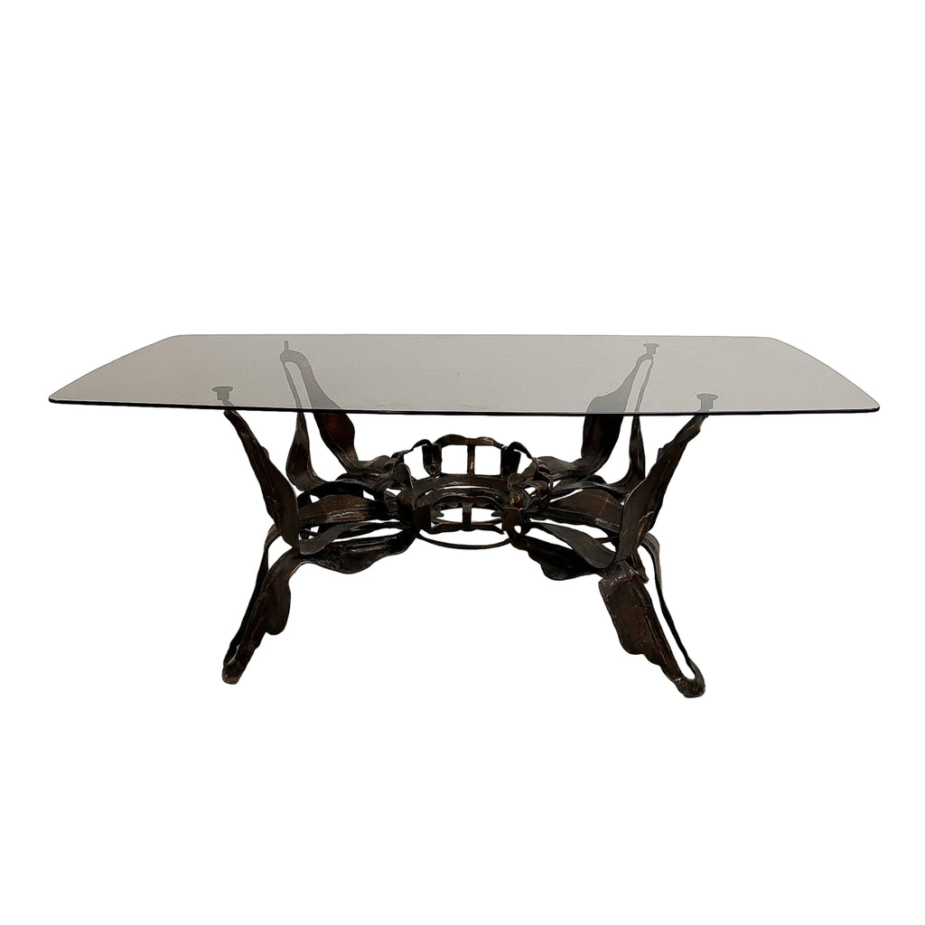 Mid Century Brutalist Coffee Table With Smokey Glass Top
