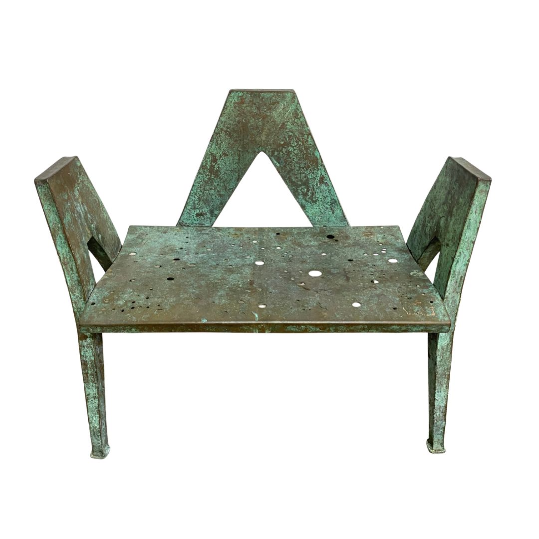 Mid Century Brutalist Sculptural Verdigris Brass Seat