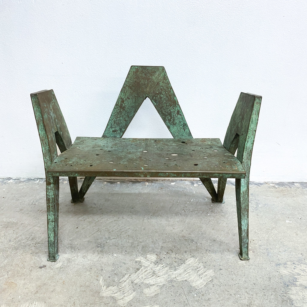 Mid Century Brutalist Sculptural Verdigris Brass Seat