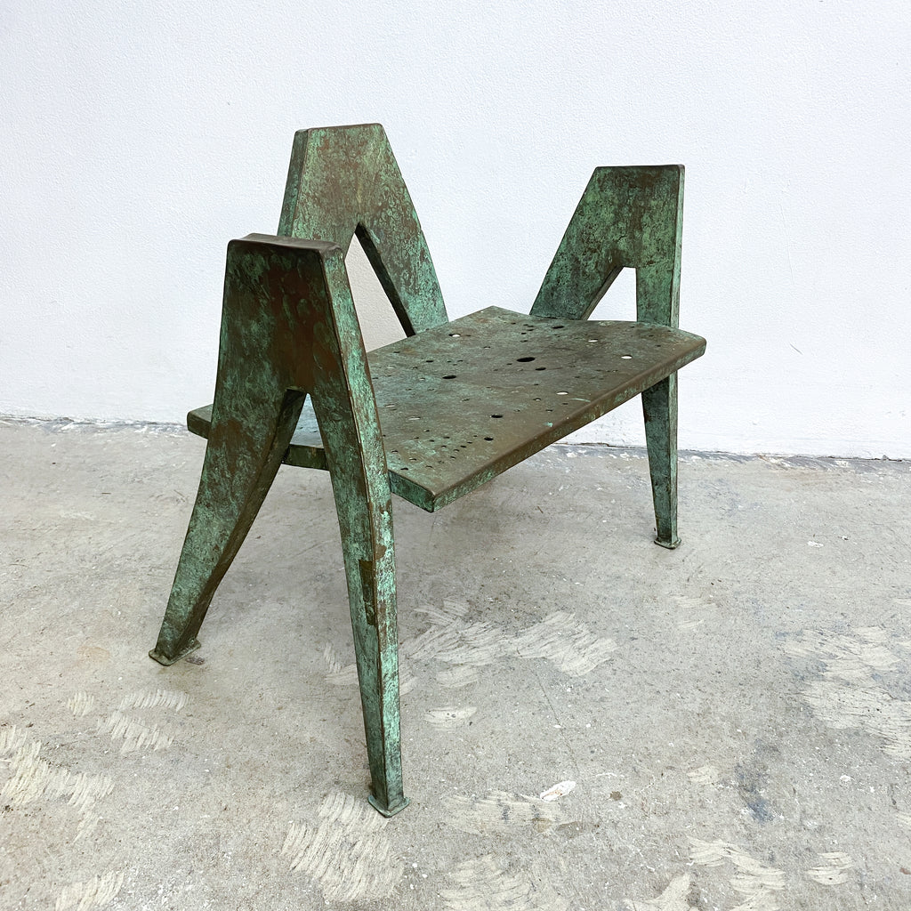 Mid Century Brutalist Sculptural Verdigris Brass Seat