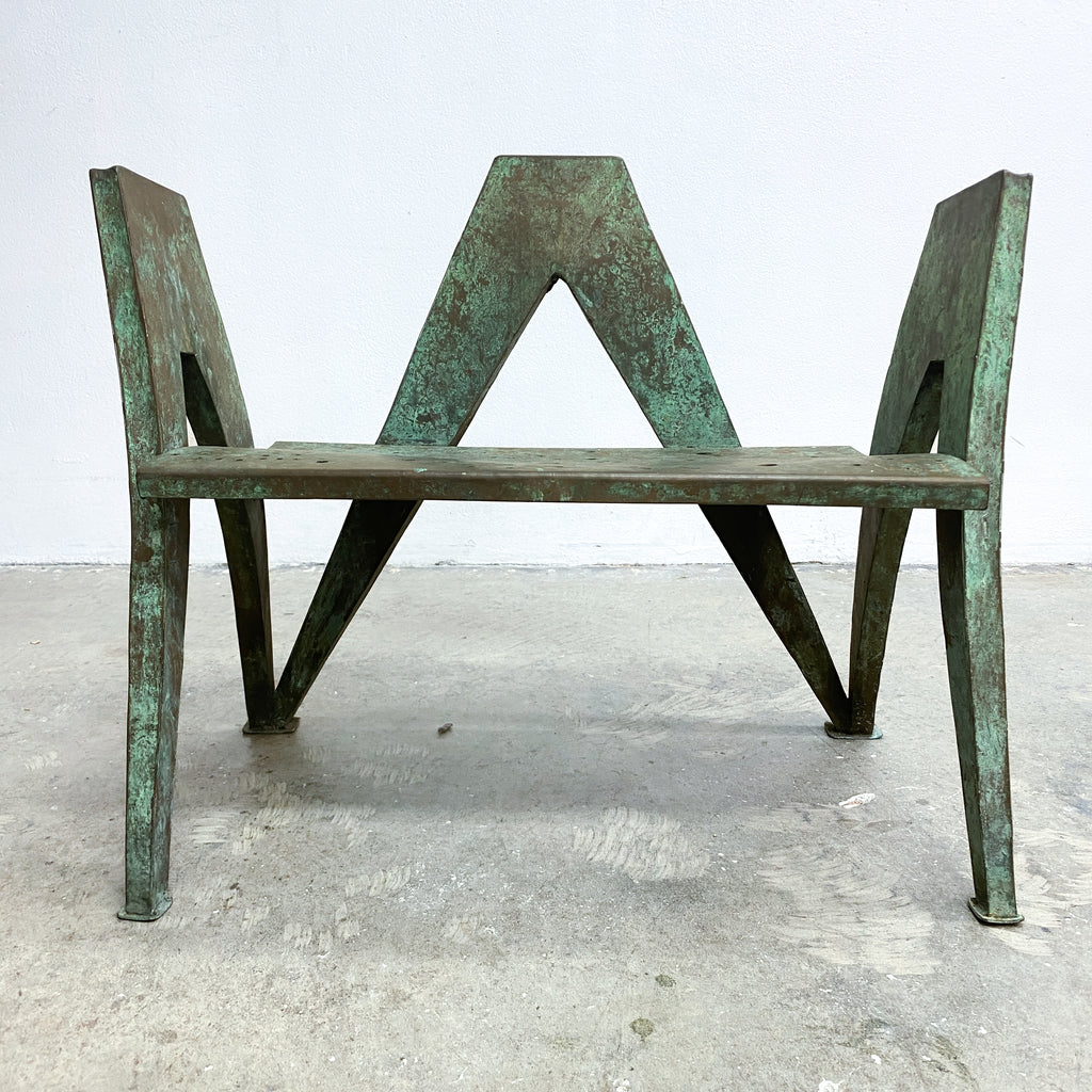 Mid Century Brutalist Sculptural Verdigris Brass Seat
