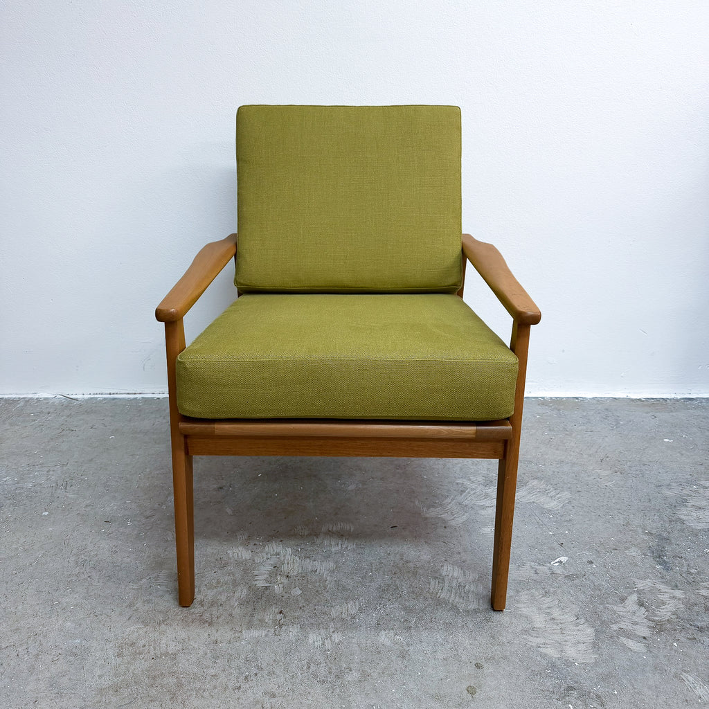 Mid Century Coach Wood Armchair Restored and Reupholstered