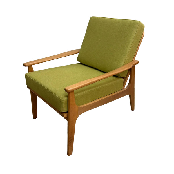 Mid Century Coach Wood Armchair Restored and Reupholstered