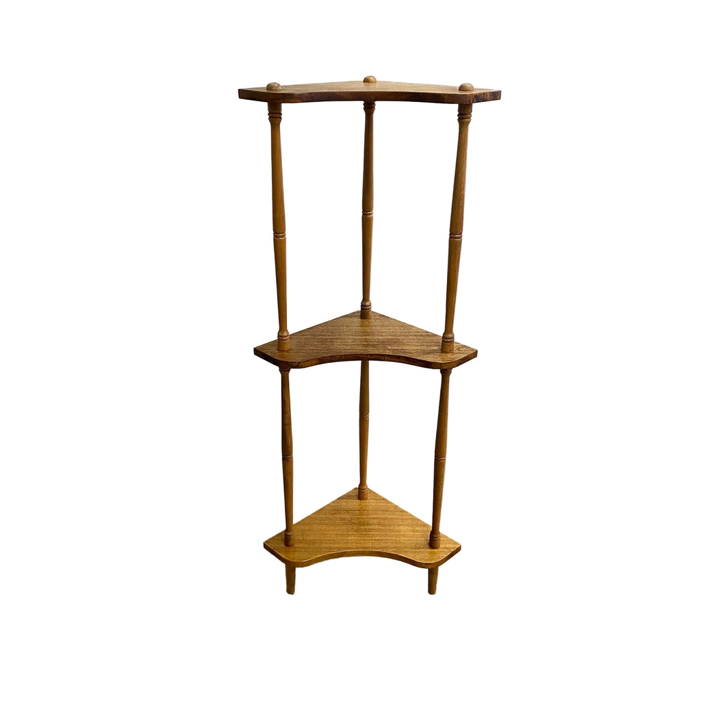 Mid Century Coachwood Corner Shelves With Turned Uprights