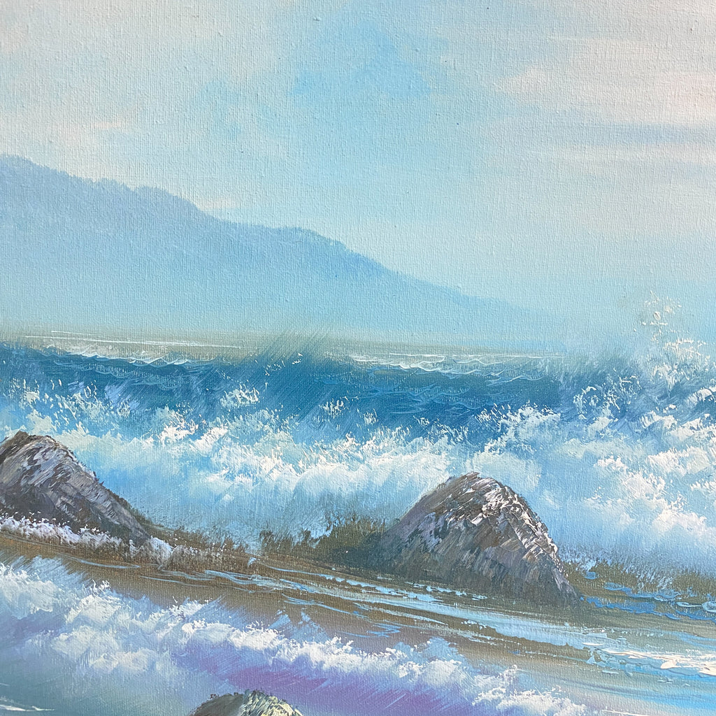 Mid Century Coastal Scene Of Breaking Waves