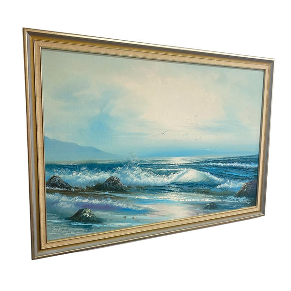 Mid Century Coastal Scene Of Breaking Waves