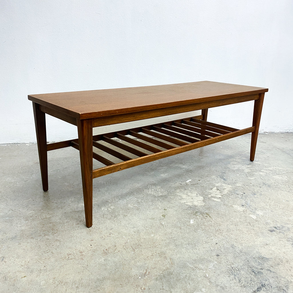 Mid Century Coffee Table With Slatted Magazine Rack