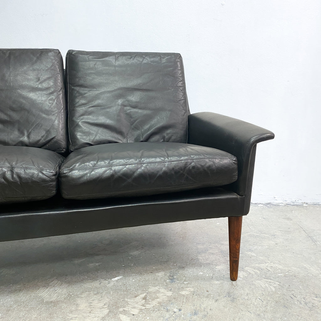 Mid Century Modern Black Leather Sofa 265 By H.W. Klein For Bramin 1960s