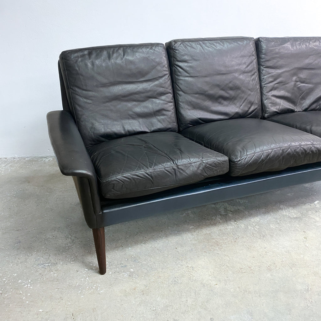 Mid Century Modern Black Leather Sofa 265 By H.W. Klein For Bramin 1960s