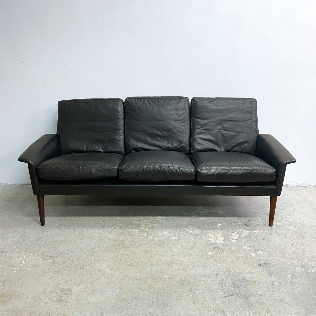 Mid Century Modern Black Leather Sofa 265 By H.W. Klein For Bramin 1960s