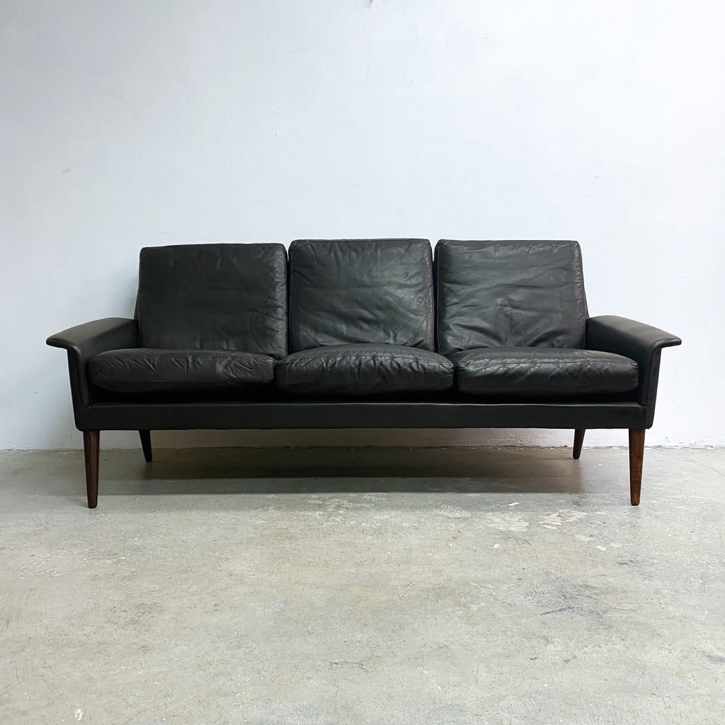 Mid Century Modern Black Leather Sofa 265 By H.W. Klein For Bramin 1960s