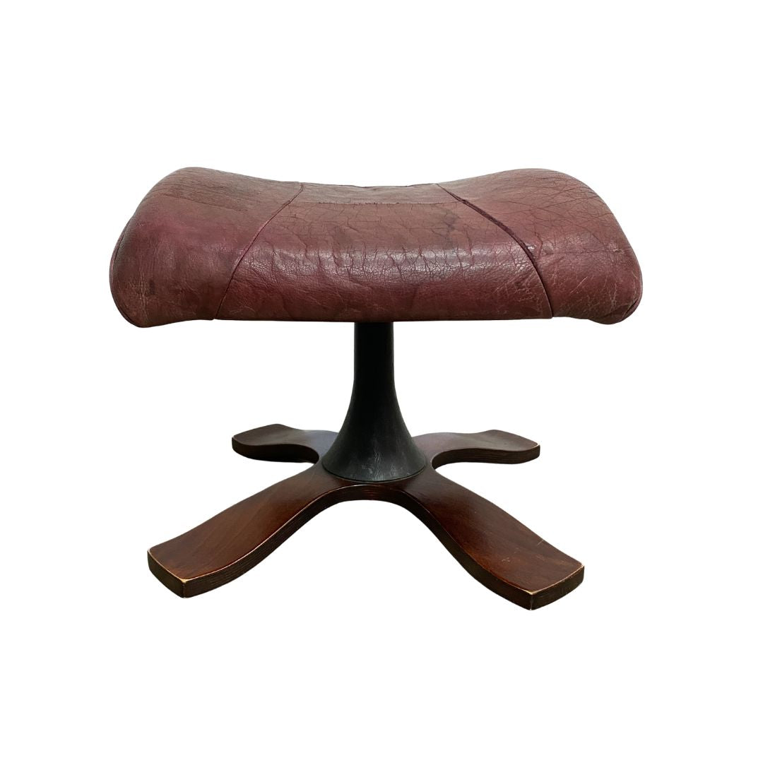 Mid Century Danish Leather Footstool With Pedestal Base