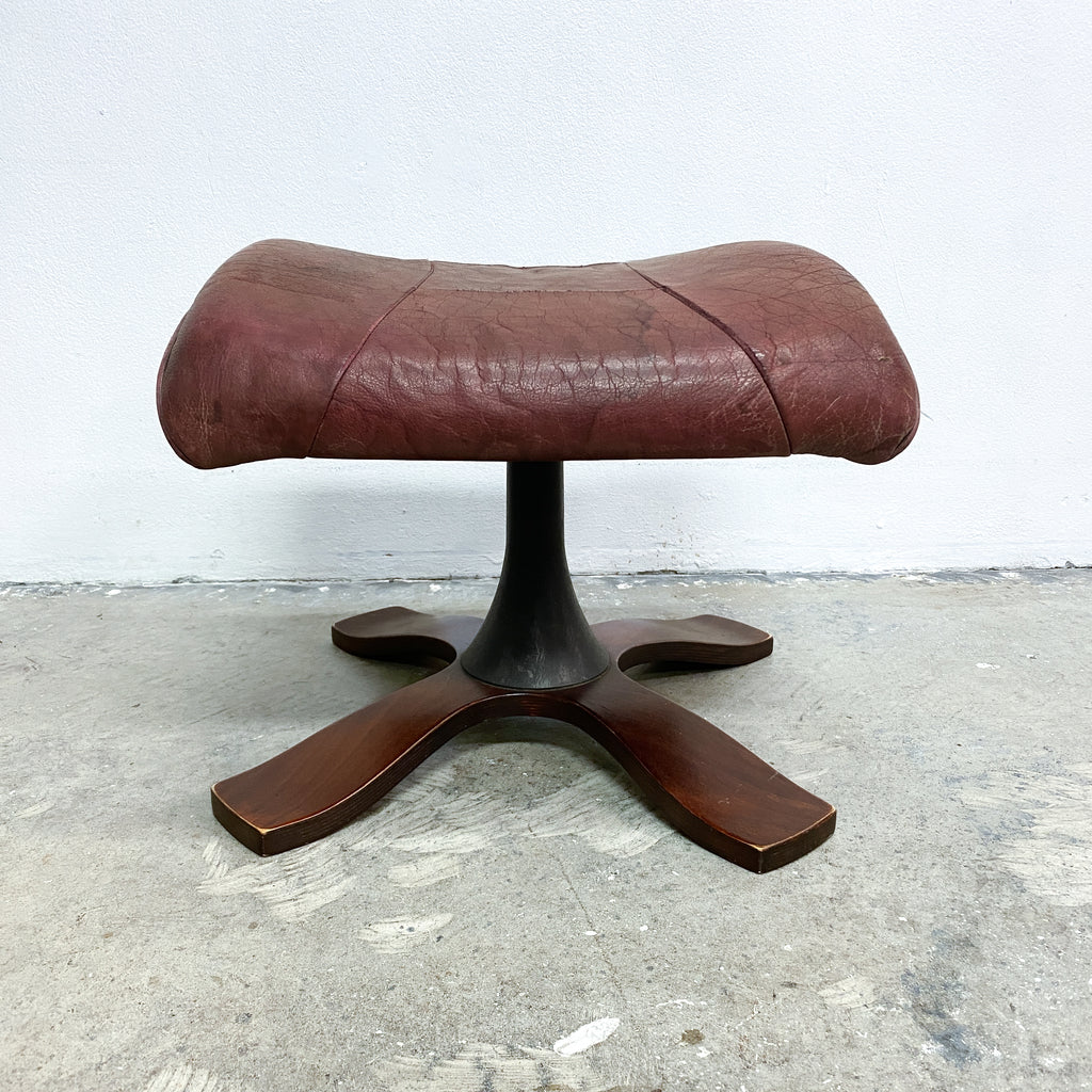 Mid Century Danish Leather Footstool With Pedestal Base