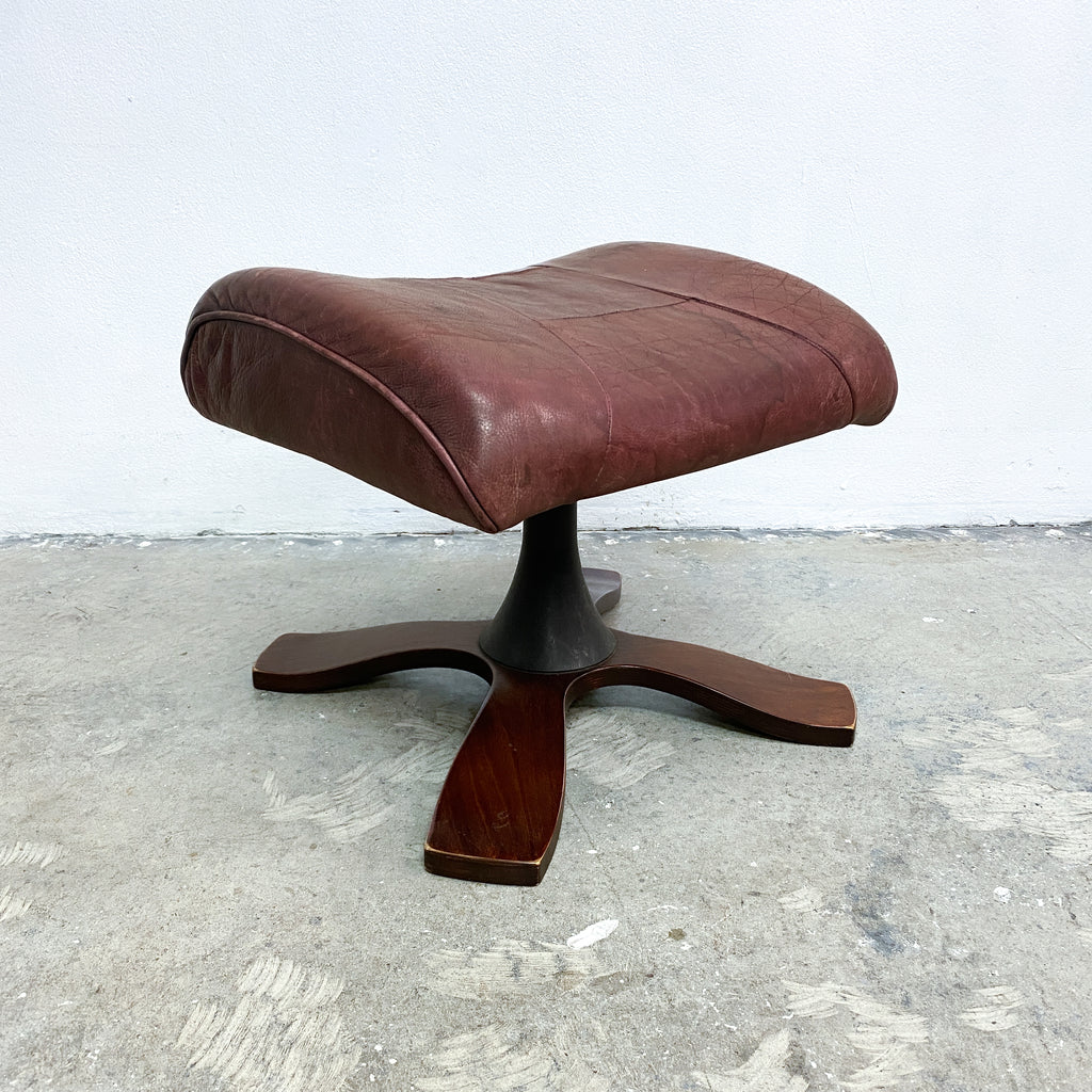 Mid Century Danish Leather Footstool With Pedestal Base