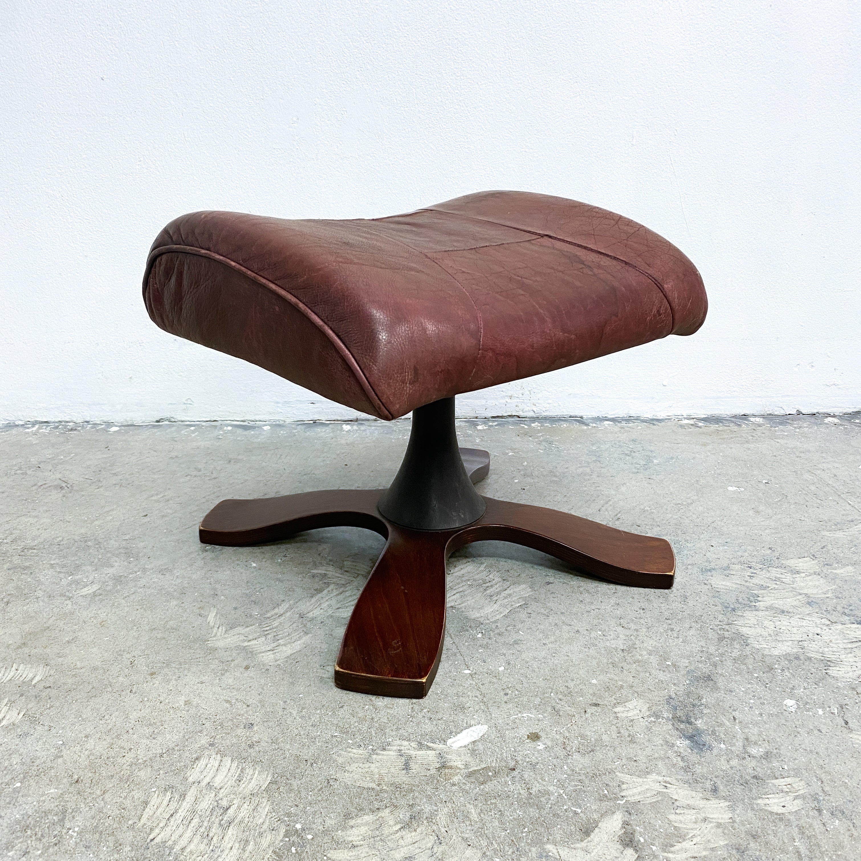 Mid Century Danish Leather Footstool With Pedestal Base– The Design Ark
